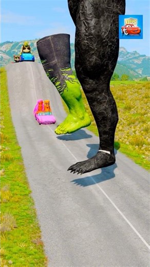 Funny Cars VS DOUBLE HAMMERS TO Venom's & Hulk's Foot Crash in BeamNG.drive
