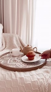 Hanobe Large Round Decorative Tray: Boho Coffee Table Trays Centerpiece for Home Decor - Farmhouse White Washed Rustic Serving for Women Kitchen Counter Ottoman