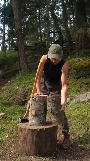Wood chopping in the quiet countryside