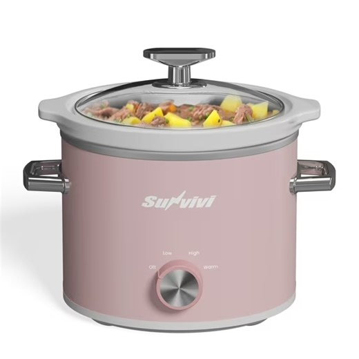 2QT Small Slow Cooker with Removable Ceramic Pot, 3 Heating Settings, Dishwasher-Safe Glass Lid, Pink