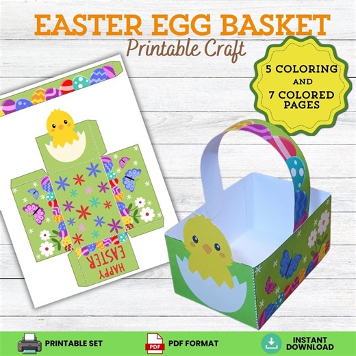 Easter Basket Printable Craft Kids Cut and Glue Template PDF Instant Download - Etsy