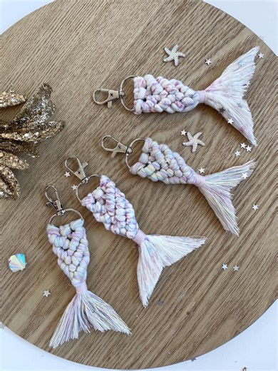 Mermaid Tail Keychain | Pastel | Purple Blue | Handcrafted Macrame Keyrings, Boho Keychains, Bags & Purses - Etsy Australia