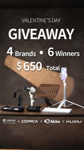 Ulanzi on Instagram: "💖 VALENTINE’S GIVEAWAY 💖 We’ve teamed up with our friends to bring you the ultimate Valentine’s Tech Bundle! 🎁✨ THE PRIZES (6 Winners, $650 Total): 🎥 @ulanzi.global ● 1 x D200H Stream Controller ● 1 x FM02 Portable Fog Machine ● 1 x TT88 MagSafe Selfie Stick 🎙️ @comica.global ● 1 x EJoy D10 Pro Gaming Mic ● 1 x ADcaster C2 Multi-functional Audio Interface 💻 @kuxiutech ● 1 x X53 Ergonomic Hub Stand ⌨️ @akkogear ● 1 x Air 01 Mechanical Keyboard HOW TO ENTER: 1️⃣ FOLLOW