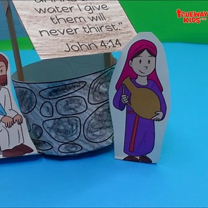 The Woman at the Well - Bible craft for kids - Included Bible verse from John 4:14. Download the FREE template from https://truewaykids.com/samaritan-woman/ | Trueway Kids