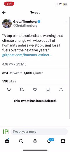 Greta Thunberg has deleted the tweet she posted 5 years ago in 2018 that warned end of humanity due to climate change in 2023. 🤡🤣 Climate Hoax. | Real Jesse Holguin