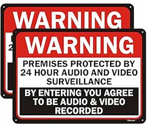 Warning Premises Protected By 24 Hour Audio and Video Surveillance By Entering You Agree to Be Recorded Signs 10" x 14" Metal Reflective Rust Free Aluminum Waterproof Outdoor Use 2 Pack
