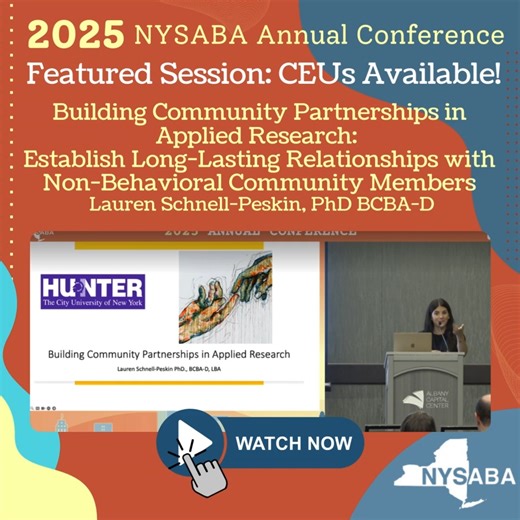 ⭐ Featured Session — Building Community Partnerships in Applied Research Presenter: Lauren Schnell-Peskin Explore best practices for collaborating with non-behavioral community partners to build long-lasting, socially meaningful research relationships. 🎓 General CEUs: 1.0 ✅ FREE for NYSABA 2025 attendees 💲 $20 for non-registrants 🔗 Watch here: https://behaviorlive.com/conferences/NYSABA2025/courses/building-community-partnerships-in-applied-research-establish-long-lasting-relat Or browse all 