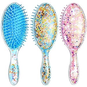 2 Pcs Kids Hair Brush with Confetti Glitter, Wet Dry Girls Detangling Brush for All Hair Types Pain-free Comb for Girls Boys Toddler Women Birthday Gifts(Rabbit and Unicorn)