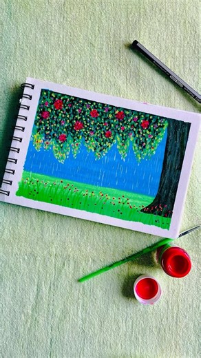 Where rain meets petals 🌸| Satisfying art | Easy painting ideas 🎨