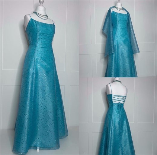 Vintage Prom Dress, Retro Graduation, Y2K Turquoise Blue Sparkly, Evening, Formal, Party, Ball, Cruise, Black Tie, Special Occasion UK 14 - Etsy UK