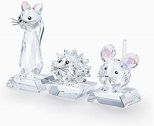 SWAROVSKI Collectable Figurine, Limited Edition 2020, Cat, Mouse, and Hedgehog Set, Clear Crystal