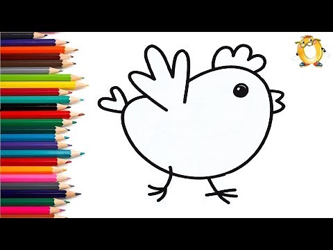 How to draw a chicken. Coloring page/Drawing and painting for kids. Learn colors.