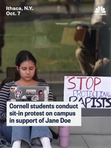 NBC News' Maggie Vespa reports from Cornell University's campus where students conducted a sit-in at a campus dining hall in support of Jane Doe and in protest of the university's handling of an alleged 2024 gang rape.
