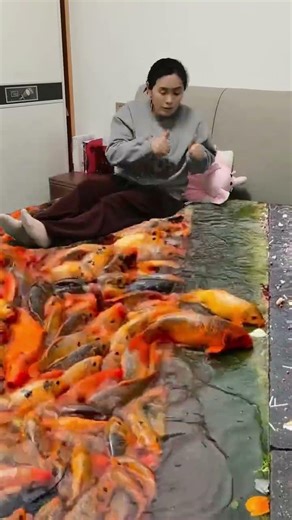 Koi fish competing for food in the koi fish pond, mobile phone special effects production, magic
