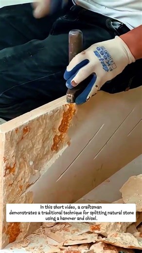 Traditional Stone Splitting Technique Using Hammer and Chisel | Masonry Skill