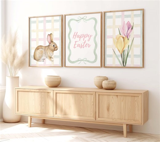 Easter Prints Set of 3: Pastel Happy Easter Wall Art (printable Digital Download) - Etsy