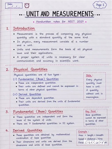 Unit and Measurements | Class 11 Physics Notes | NEET 2027 | Handwritten Notes