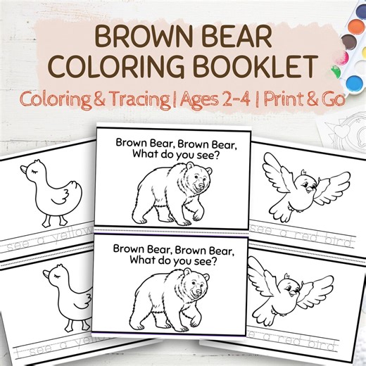 Brown Bear Booklet Printable | Preschool Coloring & Tracing Worksheet | Toddler Literacy Activity | Eric Carle Inspired Classroom Activity - Etsy