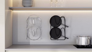 2 Pack Pot-Lid-Holder, 4-Tier Pot-Lid-Organizer for Cabinet Door/Wall, No Drilling Adhesive Wall/Door Mounted Rustproof Pot-Lid-Rackr for Kitchen Organizers