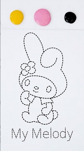 마이멜로디🐰🩷점선 그림 따라서 그리고 물감으로 색칠하기 | MyMelody Dotted Line Drawing and Coloring #paint #sanrio #character