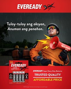 6.8K reactions · 300 shares | Kahit anong dalang hamon ng panahon, tuloy pa rin ang serbisyo basta’t #EVEREADY ka. Kasama mo ang #Eveready Super Heavy Duty na maghatid ng tuloy-tuloy, malinaw, at real time na impormasyon—kahit sa gitna ng emergency. #EvereadyKasamaMo #LifeRunsOnEveready | Eveready Philippines | Facebook