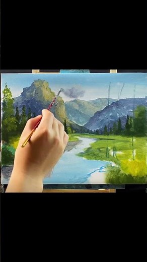 How to Paint a Beautiful Mountain Scene with Reflections #huyacrylicpainting #painting