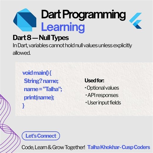 Null Safety in Dart | Null Types, late & required | Dart Pro Series Day 8