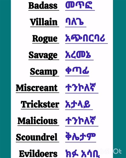 ብዙም የማይዘወተሩ የእንግሊዘኛ ቃላትና ትርጓሜ #englishethio