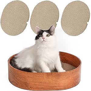 Cat Scratcher Box, 3 Cat Scratching Pads, Oval Shape Corrugated Cardboard Scratcher, Reversible Cat Scratch Couch Bed for Indoor Cats Kitten, Protecting Furniture (Wood-Grain)