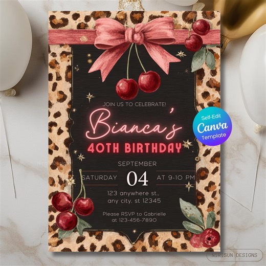 40th Birthday Invitation, Leopard Birthday Invitation, Chic Adult Birthday Invitation, Editable Template, Glam, Printable or Digital Invite - Etsy