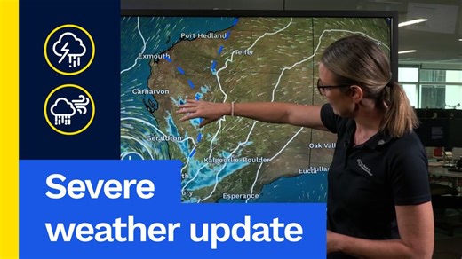 Severe Weather Update: Showers, storms and gusty winds for WA over the coming days. Video current: 1:30pm AWST 3 November 2025. For the latest forecasts and warnings, go to www.bom.gov.au or the BOM Weather app. | Bureau of Meteorology