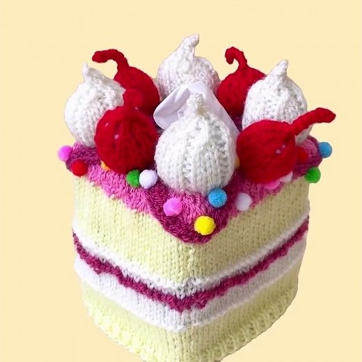 TeaCosyFolk's Cherry Cake Tissue Box Cover - Knit your own - Fits cube style tissue boxes