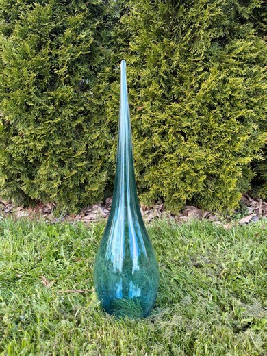 Hand Blown Teal Glass Garden Flame, 60cm Tall, Modern Art Stake Ornament - Etsy