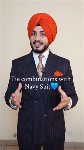 CHARAN WARAICH on Instagram: "Best Tie combinations with Navy suit💙 Mensuit, menstyletips, wedding outfit men #mensuit #weddingoutfits #menstyletips #pagg"
