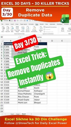 Day 3/30 Excel Trick: Remove Duplicates Instantly 😱