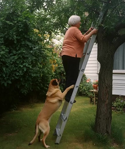I was climbing the ladder to cut the tree branches when my dog grabbed the edge of my pants with his teeth and yanked me down—and suddenly I understood the reason for his strange behavior 😨😨 I remember that day clearly. The morning was gray: the sky covered with clouds, the air still and heavy. It seemed like rain could pour at any moment. But I decided not to postpone the task—I needed to cut the dry branches of the old apple tree near the house. The ladder had been ready for a long time, and