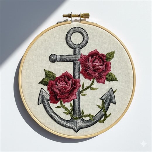 Floral Anchor Hand Embroidery, Anchor Embroidery Design, Instant Download (PDF Template) - Etsy