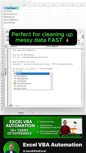 Split First and Last Names Automatically in Excel #excelhacks #vba #tutorial