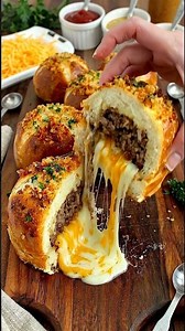 Cheeseburger Stuffed Rolls | Cheesy Beef Filled Bread Recipe