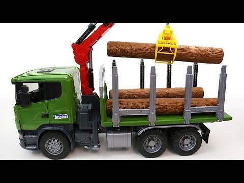 Timber Truck Toy Vehicle with Loading Crane and Trunks