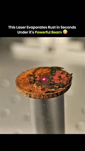 sci || teach || physics || on Instagram: "A laser beam removes rust in seconds. The high energy pulses hit the surface and vaporize the oxide layer while leaving the base metal untouched. This process avoids harsh chemicals and abrasive grinding. Laser rust removal works on iron, steel, and other metals. It is used in automotive repair, ship maintenance, and restoration of historical machinery. You get clean bare metal with less waste and lower maintenance costs. via : #technology"