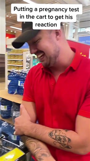 Putting a pregnancy test in the cart to get husband reaction#usa#funnycouple#prank#fyp#pregnancytest