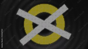 Animation with circle and cross. Motion. Led dots with animated circle and cross icons. Animation with circle and cross icon on pulsating background of rings