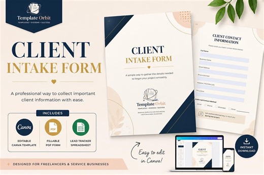 Client Intake Form Template | Editable Canva, Fillable PDF (digital Download) - Etsy