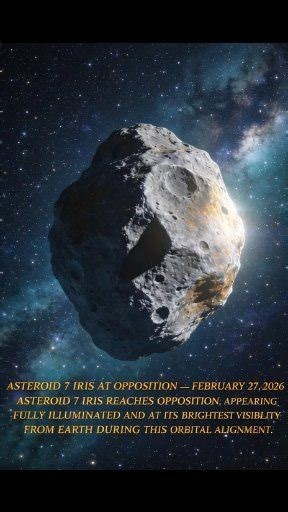 On February 27, 2026, the asteroid 7 Iris will reach opposition — the moment when it sits directly opposite the Sun in Earth’s sky ☄️✨ During opposition, Iris is fully lit by the Sun and also at one of its closest distances to Earth in its orbit. This makes it appear brighter than usual and easier to spot for observers. Although it will still look like a tiny point of light through a telescope, this alignment offers one of the best chances this year to see one of the largest objects in the aster