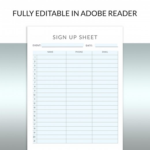 Editable Sign up Sheet, PDF Sign up Template, Fillable Sign-up Form, Event Sign Up, Customizable Registration Sheet Digital Instant Download - Etsy