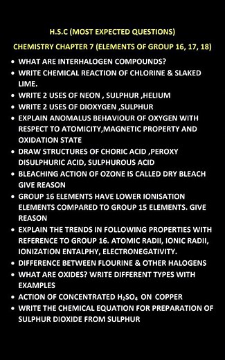 12th| HSC| Chemistry| 2025| Most Important Questions| Chapter 7 |Elements of group 16,17,18|