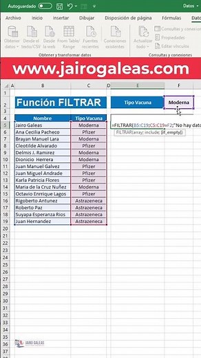Función Filtrar en excel