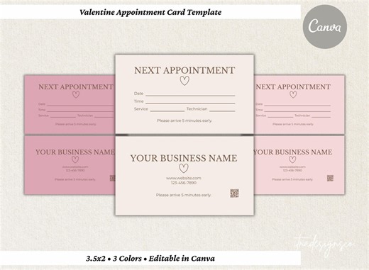 Valentine Appointment Card Template - Editable Canva Card 3.5×2 Business Card, Small Business Valentine Booking Card, Pink Appointment Card - Etsy Canada
