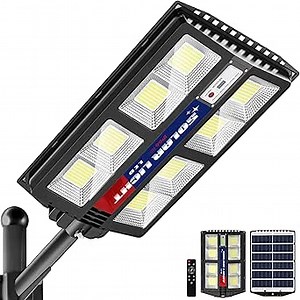 2800W Solar Street Lights - Outdoor Wide Angle, Waterproof, 6500K, Dusk to Dawn, Motion Sensor for Commercial Yard